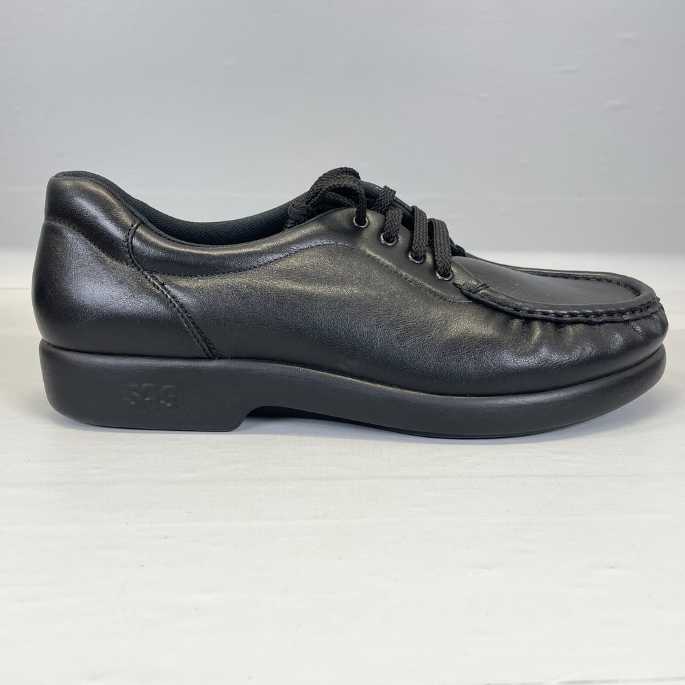 SAS Take Time Shoes Womens Size 9.5 M Black Leather Moc Toe Comfort Loafers
